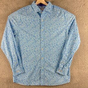 Crown & Ivy Stretch Shirt Mens Large‎ Blue Paisley Preppy Office Business Casual